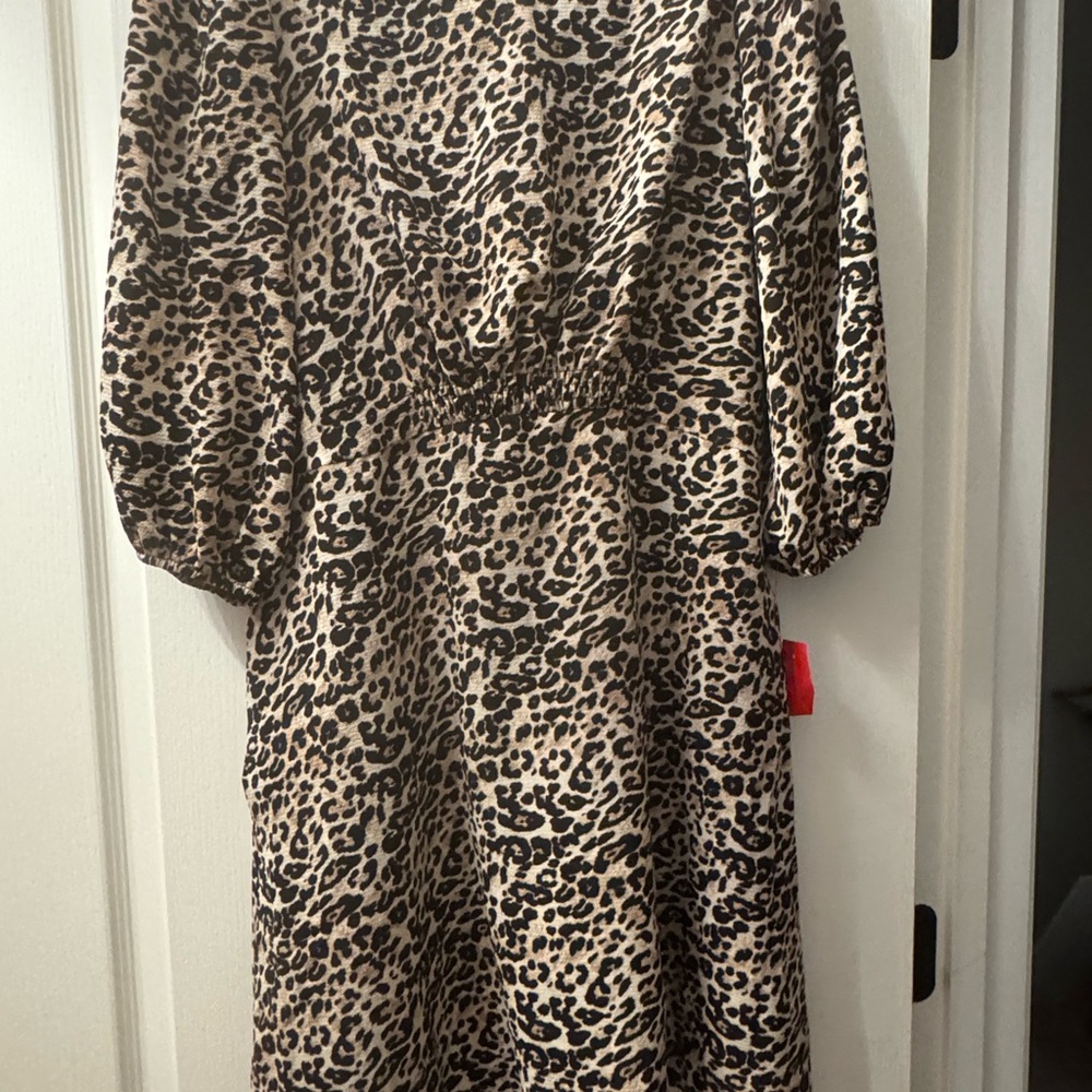 Vince Camuto Black and Tan Animal Print Long Sleeve Dress